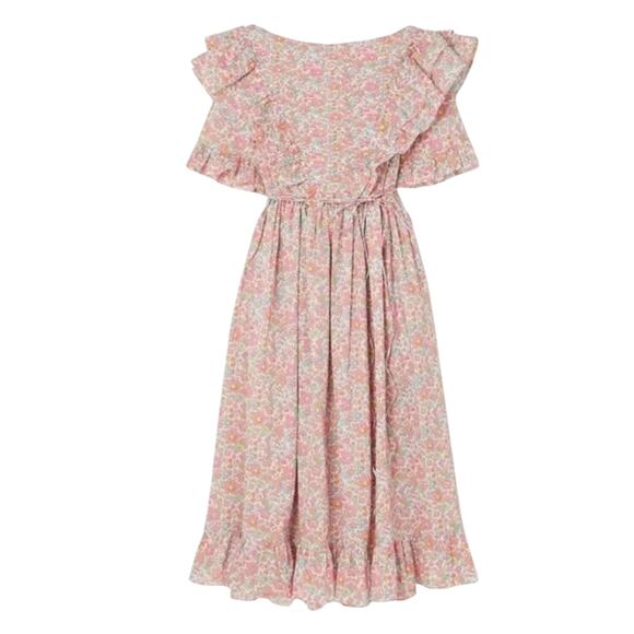 Horror Vacui Dorothy Ruffled Floral Cotton Poplin Midi Dress Size Medium - Picture 1 of 15